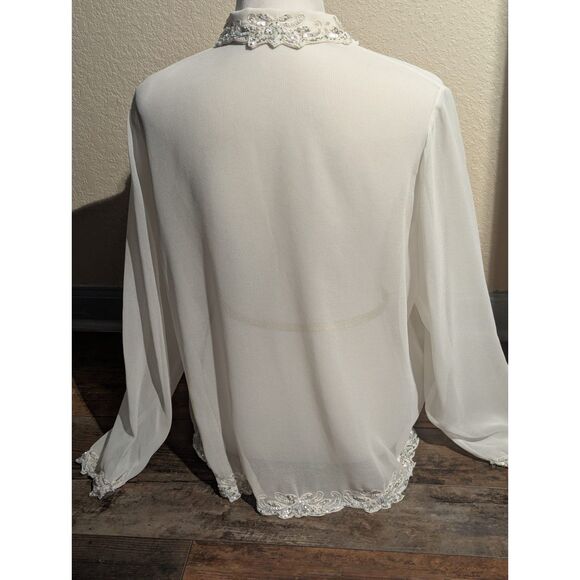 JK ARA Embellished Sheer Blouse - Size 2X (2XL) - Dazzling Silver Sparkle! - Picture 3 of 4